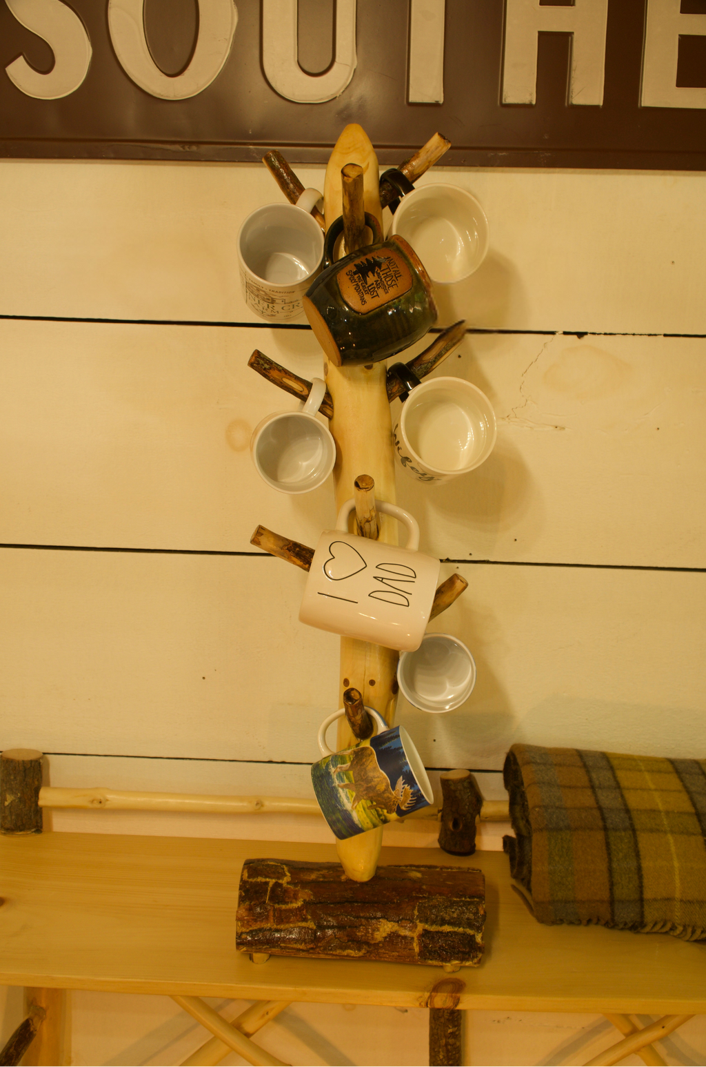 Mountain Oak and Pine Coffee Mug Rack