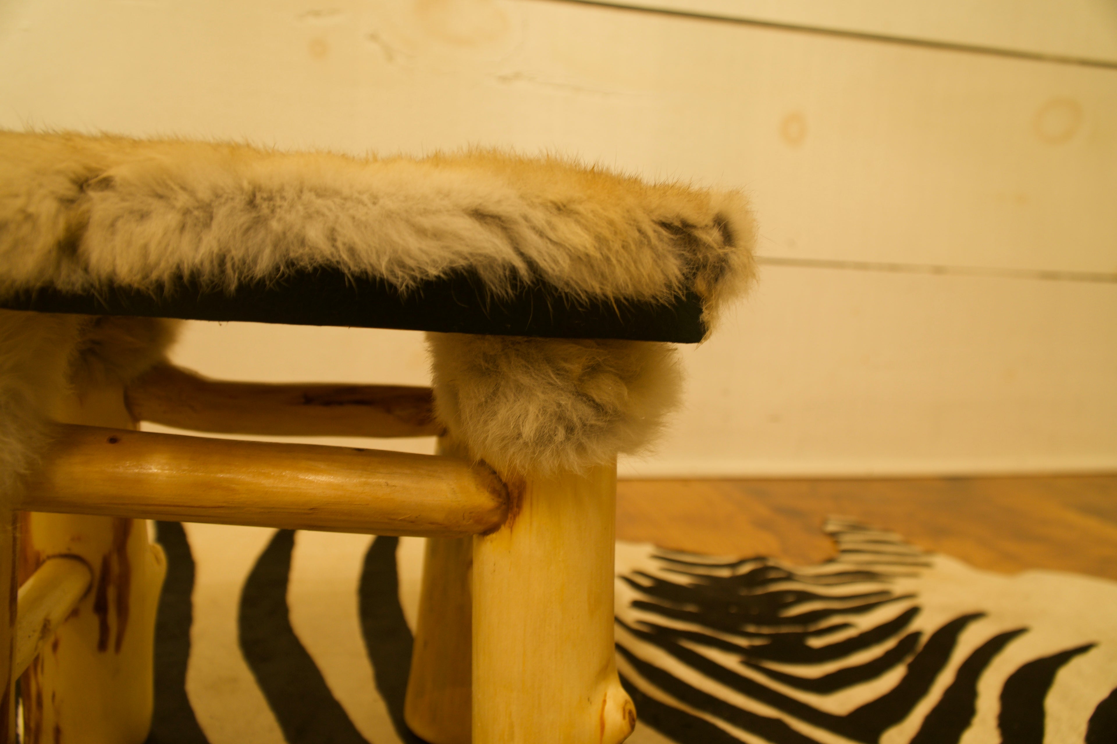 Hazel Rabbit Fur and Leather Foot Stool