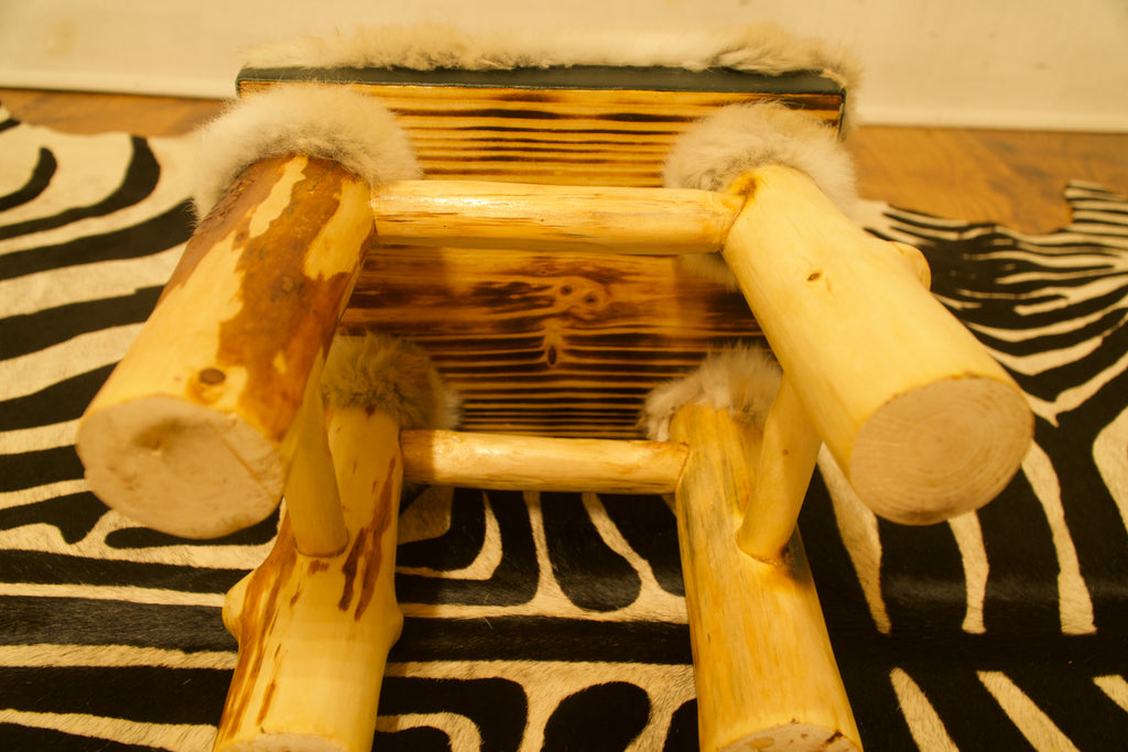 Hazel Rabbit Fur and Leather Foot Stool