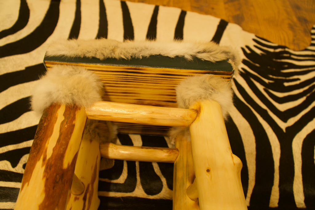 Hazel Rabbit Fur and Leather Foot Stool